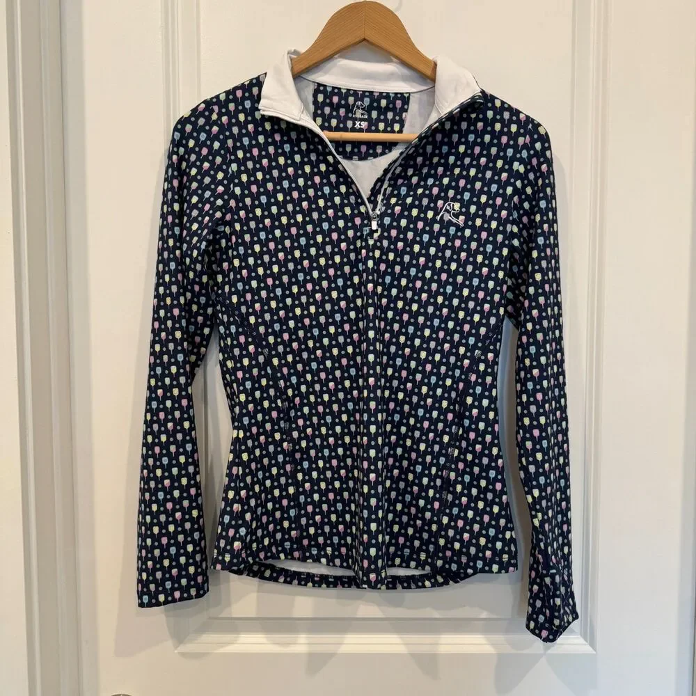 NWT Rhoback Women’s Pickleball Paddle Print Quarter Zip Pullover Top XS - Picture 2 of 6